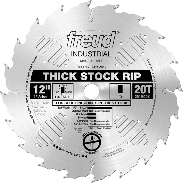  Freud LM71M012: 12" x 20Tooth Thick Stock Rip Blade 