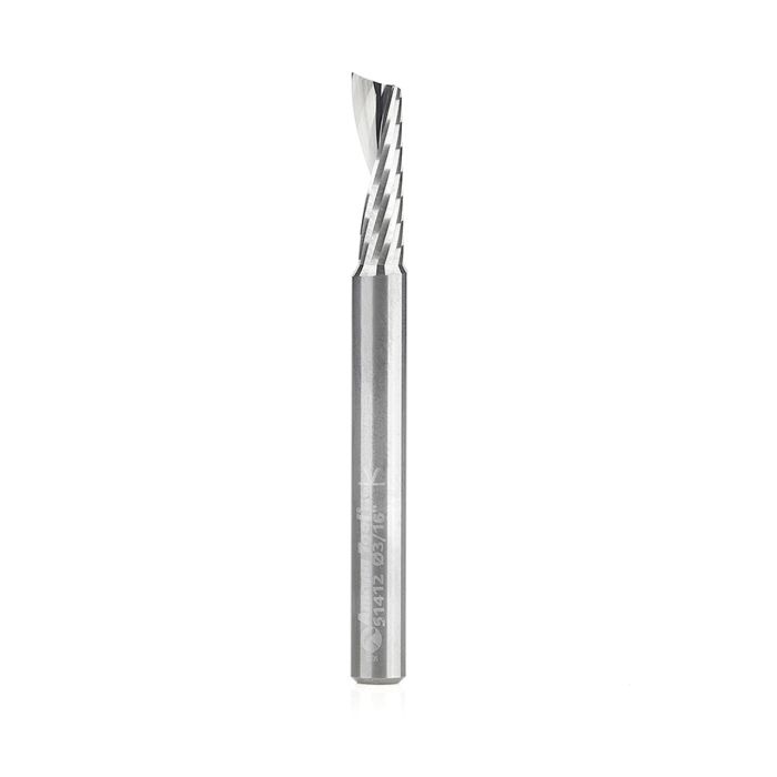 Amana tool 51412 CNC SC Spiral O Single Flute, Plastic Cutting 3/16 D x 5/8 CH x 3/16 SHK x 2 Inch Long Up-Cut Router Bit with Mirror Finish