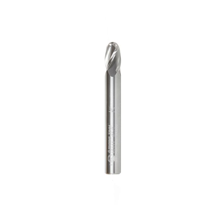 Amana 46444 Solid Carbide Up-Cut Spiral Ball Nose 3/16 Radius x 3/8 Dia x 5/8 x 3/8 Shank x 3 Inch Long x 4 Flute