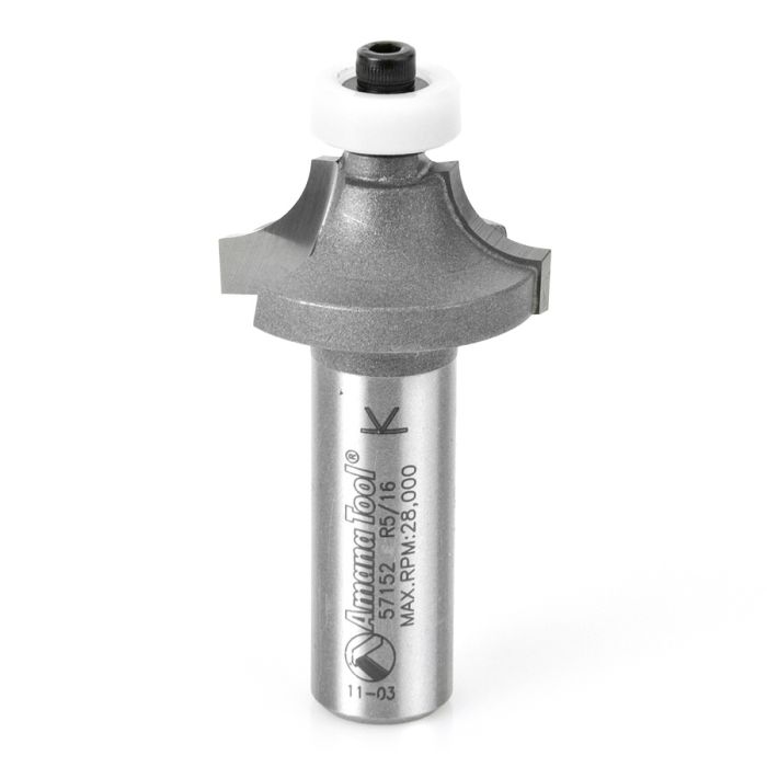 Amana 57152 Carbide Tipped Corner Rounding with Ultra-Glide Ball Bearing Guide Solid Surface 1-1/8 Dia x 1/2 x 5/16 Radius x 1/2 Inch Shank