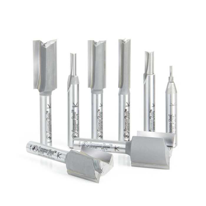Amana tool AMS-103 8-Pc Carbide Tipped Straight Plunge High Production Colection, 1/4 Inch Shank