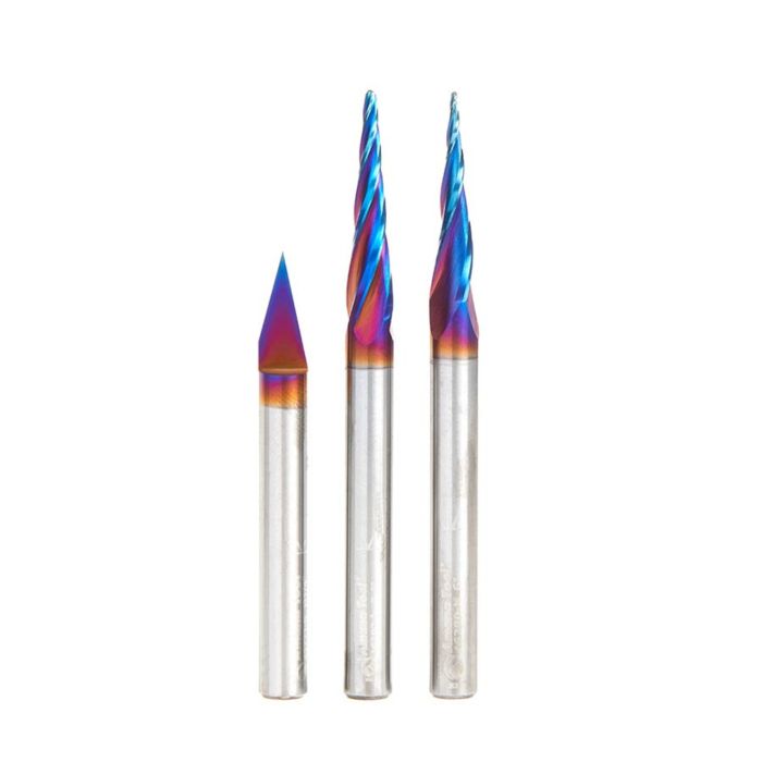 Amana tool AMS-107-K CNC Ultimate Solid Carbide 2D/3D Carving/Engraving 3-Pc Pack Spektra Extreme tool Life Coated