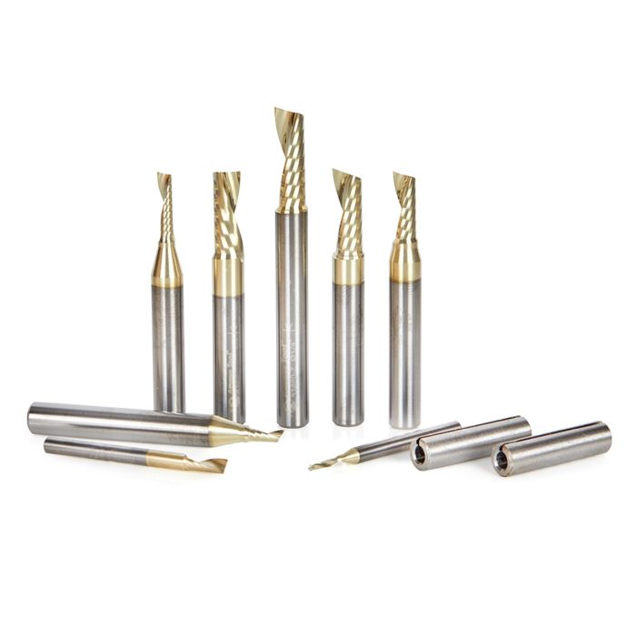 Amana tool AMS-160-Z 8-Pc CNC Aluminum Cutting SC Spiral O Flute ZrN Coated Router Bit Colection