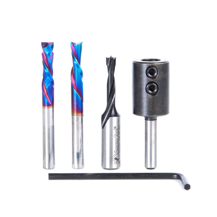 Amana tool AMS-334 4-Piece CNC Cabinet Making with 1/4 Inch Dia Shelf Pins Router Bit Pack, 1/4 Inch Shank