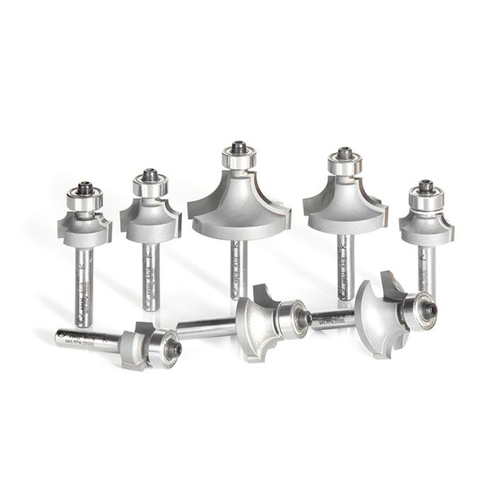 Amana tool AMS-550 8-Pc Carbide Tipped Corner Round and Beading Router Bit Colection 1/4 Inch SHK