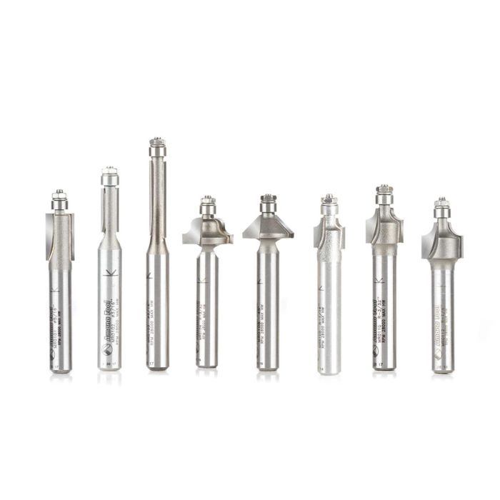 Amana tool AMS-MR001 Carbide Tipped 8-Pc Miniature Router Bit Colection with Mini 3/16 Dia Lower Bal Bearing
