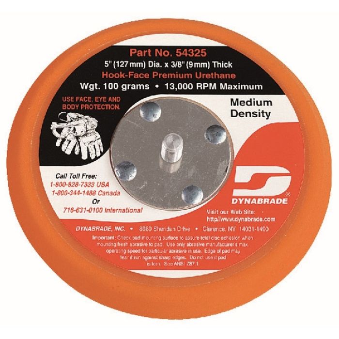 Dynabrade 54325 5" (127 mm) Dia. Non-Vacuum Disc Pad, Hook-Face, Short Nap