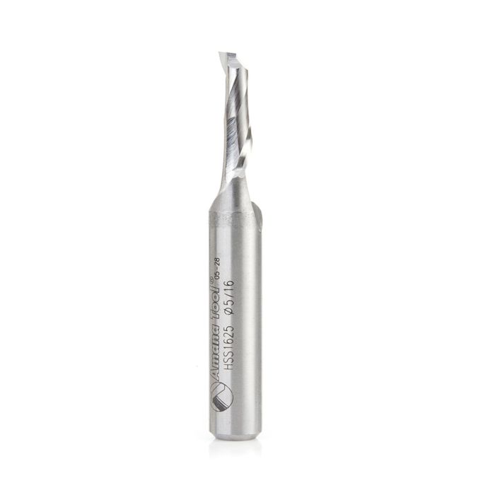 Amana tool HSS1625 HSS Spiral Aluminum Cutting Single Flute Up-Cut 5/16 D x 1 CH x 1/2 SHK 3-1/2 Inch Long Router Bit