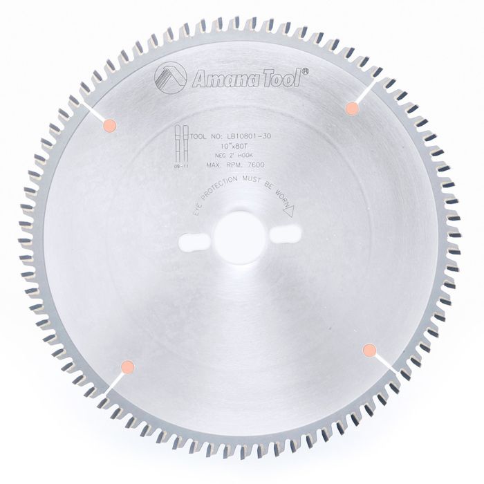Amana tool LB10801-30 Carbide Tipped Non-Melt Plastic 10 Inch D x 80T M-TCG, -2 Deg, 30MM Bore, Circular Saw Blade