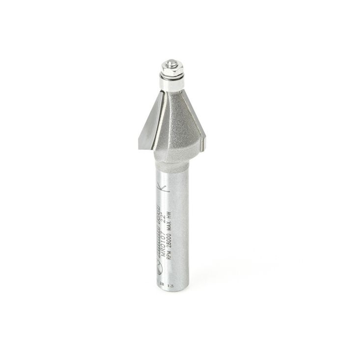 Amana tool MR0107 Miniature 22.5 Degree Chamfer with 3/16 D Bal Bearing x 1/2 D x 1/2 CH x 1/4 Inch SHK Carbide Tipped Router Bit