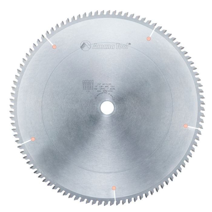 Amana tool MS15100 Carbide Tipped Miter 15 Inch D x 100T 4+1 ATB, -2 Deg, 1 Inch Bore, Circular Saw Blade