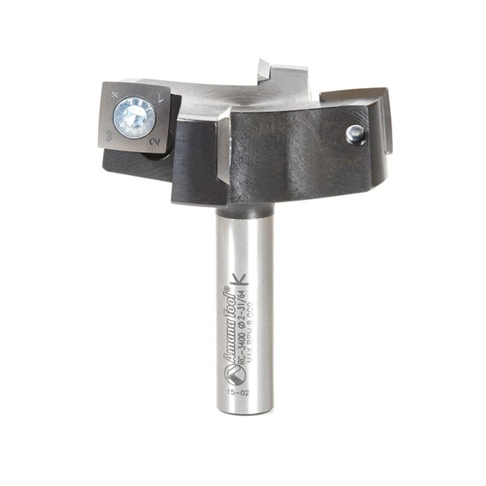 Amana tool RC-3400 CNC Insert Solid Carbide 4-Flute Face Miling, Flattening Aluminum and Non-Ferrous Metals 2-31/64 Dia x 15mm x 1/2 Inch Shank End Mil / Router Bit