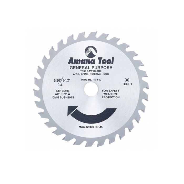 Amana tool RM-550 Carbide Tipped General Purpose 5-1/2" Inch D x 30T ATB, 1/2 - 5/8 - 10MM Bore, Circular Saw Blade