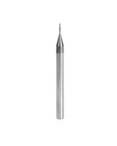 Amana tool 51741 Mini Solid Carbide Spiral for Steel, Stainless Steel & Composites, AlTiN Coated 0.010 Radius x 0.020 Dia x 0.060 Cut Height x 1/8 Shank x 1-1/2 Inch Long Up-Cut 2-Flute Bal End Router Bit/End Mil