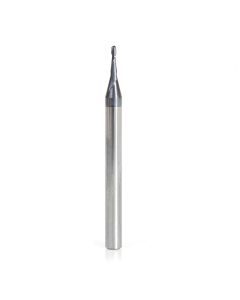 Amana tool 51745 Mini Solid Carbide Spiral for Steel, Stainless Steel & Composites, AlTiN Coated 0.020 Radius x 0.040 Dia x 0.125 Cut Height x 1/8 Shank x 1-1/2 Inch Long Up-Cut 2-Flute Bal End Router Bit/End Mil
