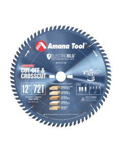 Amana 612721-30C Electro-Blu™ Carbide Tipped Heavy Duty General Purpose 12 Inch Dia x 72T TCG, 10 Deg, 30mm Bore, Non-Stick Coated