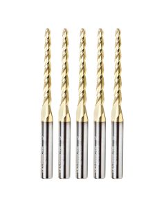 Amana 46284-5, 5-Pack CNC 2D and 3D Carving 1 Deg Tapered Angle Ball Tip 1/8 Dia x 1/16 Radius x 1-1/2  x 1/4 Shank x 3 Inch Long x 3 Flute Solid Carbide Up-Cut Spiral ZrN Coated Router Bits