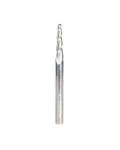 Amana 46286-U CNC 2D and 3D Carving 3.6 Deg Tapered Angle Ball Tip 1/8 Dia x 1/16 Radius x 1 x 1/4 Shank x 3 Inch Long x 3 Flute Solid Carbide Up-Cut Spiral Router Bit