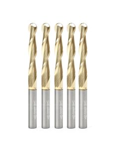 Amana 46294-5, 5-Pack CNC 2D and 3D Carving 0.10 Deg Straight Angle Ball Tip 1/4 Dia x 1/8 Radius x 1-1/2  x 1/4 Shank x 3 Inch Long x 2 Flute Solid Carbide ZrN Coated Router Bit