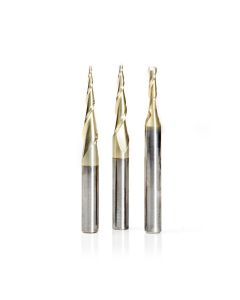 Amana AMS-110 3-Pc CNC Up-Cut Spiral 2D and 3D Carving Ball Nose & Flat Bottom ZrN Coated Solid Carbide 1/4 Inch Shank Router Bit Set, Includes 1mm, 1/16 & 1/8 Diameters