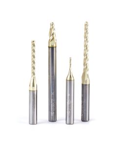 Amana AMS-141 4-Pc CNC 2D and 3D Carving Ball Nose & Flat Bottom ZrN Coated Solid Carbide 1/4 Inch Shank Router Bit Set, Includes 46284 (1/16), 46288 (1/8), 46290 (1/16) & 46292 (1/8 Dia.)