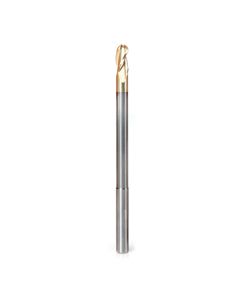 Amana tool 46490 Extra Long CNC 2D and 3D Carving Tapered Bal Nose 0.10 Deg Angle x 1/4 Dia x 1/8 Radius x 1/2 Cut Height x 1/4 Shank x 4 Inch Long x 3 Flute Solid Carbide ZrN Coated Reduced Shank Router Bit