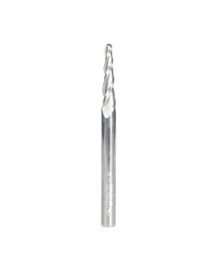 Amana tool 46286-U CNC 2D and 3D Carving 3.6 Deg Tapered Angle Bal Nose x 1/8 D x 1/16 R x 1 CH x 1/4 SHK x 3 Inch Long x 3 Flute SC Upcut Router Bit