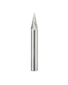Amana tool BURS-222 Pointed Cone Shape 22 Deg SC 1/4 D x 1/2 CH x 1/4 SHK x 2 Inch Long Double Cut SM Burr Bit