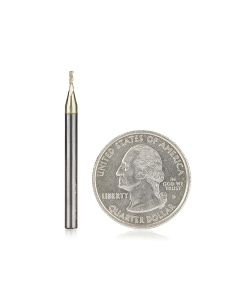 Amana tool 46581 CNC 2D and 3D Carving 0.10 Deg Tapered Angle Flat Bottom x 1mm D x 3mm CH x 1/8 SHK x 1-1/2 Inch Long x 3 Flute SC ZrN Coated Router Bit