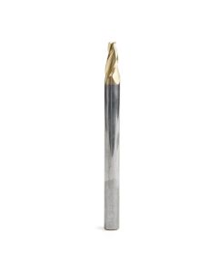 Amana tool 46576 CNC 2D and 3D Carving 7 Deg Tapered Angle Flat Bottom x 1/8 D x 1/2 CH x 1/4 SHK x 3 Inch Long x 3 Flute SC ZrN Coated Router Bit