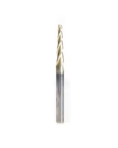 Amana tool 46573 CNC 2D and 3D Carving 3.6 Deg Tapered Angle Flat Bottom x 1/8 D x 1 CH x 1/4 SHK x 3 Inch Long x 3 Flute SC ZrN Coated Router Bit