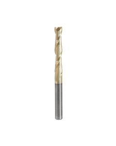 Amana tool 46577 CNC 2D and 3D Carving 0.10 Deg Angle Straight Flat Bottom x 1/4 D x 1-1/2 CH x 1/4 SHK x 3 Inch Long x 2 Flute SC ZrN Coated Router Bit