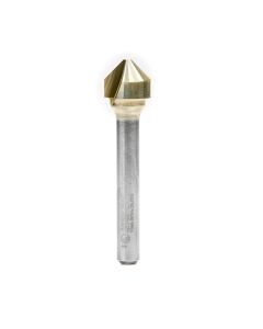 Amana tool 45745 ZrN Coated V-Groove 90 Deg. Folding for Aluminum Composite Material (ACM) Panels Like Alucobond, Dibond, 0.090 Tip Cut Width x 3/8 CH x 1/2 D x 1/4 Inch SHK Carbide Brazed to Steel Shank Router Bit