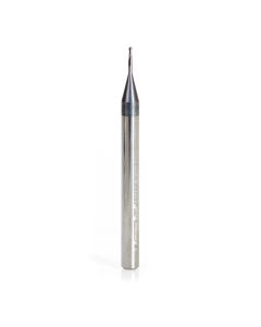 Amana tool 51742 Mini Solid Carbide Spiral for Steel, Stainless Steel & Composites, AlTiN Coated 0.0125 Radius x 0.025 Dia x 0.075 Cut Height x 1/8 Shank x 1-1/2 Inch Long Up-Cut 2-Flute Bal End Router Bit/End Mil