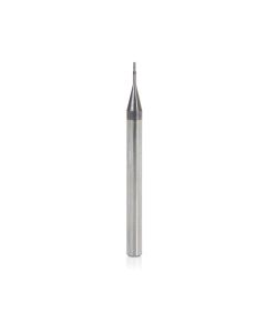 Amana tool 51753 Mini Solid Carbide Spiral for Steel, Stainless Steel & Composites, AlTiN Coated 0.0125 Radius x 0.025 Dia x 0.075 Cut Height x 1/8 Shank x 1-1/2 Inch Long Up-Cut 4-Flute Bal End Router Bit/End Mil