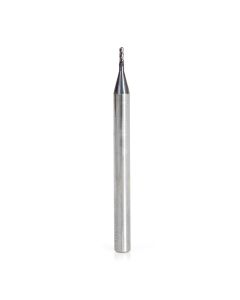 Amana tool 51755 Mini Solid Carbide Spiral for Steel, Stainless Steel & Composites, AlTiN Coated 0.075 Radius x 0.035 Dia x 0.105 Cut Height x 1/8 Shank x 1-1/2 Inch Long Up-Cut 4-Flute Bal End Router Bit/End Mil