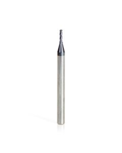 Amana tool 51758 Mini Solid Carbide Spiral for Steel, Stainless Steel & Composites, AlTiN Coated 0.025 Radius x 0.050 Dia x 0.174 Cut Height x 1/8 Shank x 1-1/2 Inch Long Up-Cut 4-Flute Bal End Router Bit/End Mil