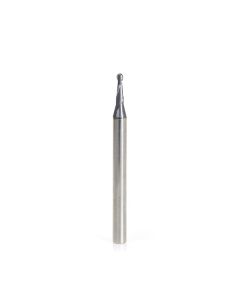 Amana tool 51749 Mini Solid Carbide Spiral for Steel, Stainless Steel & Composites, AlTiN Coated 0.030 Radius x 0.060 Dia x 0.360 Cut Height x 1/8 Shank x 1-1/2 Inch Long Up-Cut 2-Flute Bal End Router Bit/End Mil