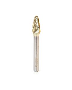Amana tool BURS-142NF Radius Tree Shape SC Head 3/8 D x 3/4 CH x 1/4 SHK x 2-1/2 Inch Long ZrN Coated Double Cut SF Burr Bit