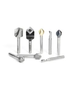 Amana tool AMS-151 8-Pc V-Groove for Double Edge Folding Aluminum Composite Material (ACM) Panels Router Bit Colection, 1/4 Inch Shank