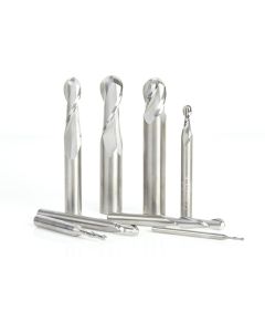 Amana tool AMS-180 8-Pc Solid Carbide Up-Cut Spiral Bal Nose Router Bit Colection