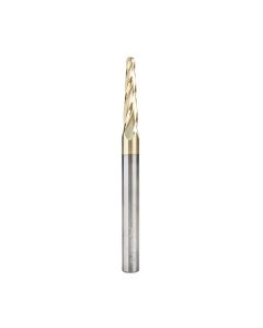 Amana tool 46583 CNC 2D and 3D Carving 3.6 Deg Tapered Angle Bal Nose x 1/8 D x 1/16 R x 1 CH x 1/4 SHK x 3 Inch Long x 4 Flute SC ZrN Coated Upcut Router Bit