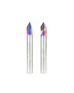 Amana tool 45624-K-2, 2-Pack SC Spektra Extreme tool Life Coated V-Groove 60 Deg x 1/4 D x 7/32 CH x 1/4 Inch SHK 3-Flute Router Bits