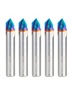 Amana tool 45626-K-5, 5-Pack SC Spektra Extreme tool Life Coated V-Groove 90 Deg x 1/4 D x 1/8 CH x 1/4 Inch SHK 3-Flute Router Bits