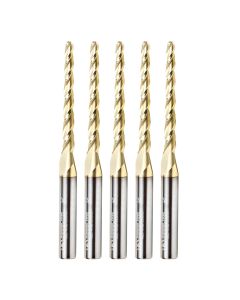 Amana tool 46284-5, 5-Pack CNC 2D and 3D Carving 1 Deg Tapered Angle Bal Nose x 1/8 D x 1/16 R x 1-1/2 CH x 1/4 SHK x 3 Inch Long x 3 Flute SC ZrN Coated Upcut Router Bits