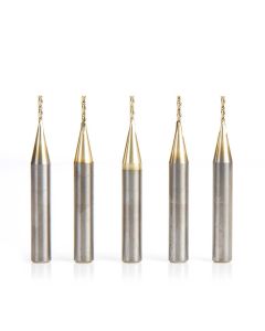 Amana tool 46290-5, 5-Pack CNC 2D and 3D Carving 0.10 Deg Tapered Angle Flat Bottom x 1/16 D x 5/16 CH x 1/4 SHK x 2 Inch Long x 3 Flute SC ZrN Coated Router Bit