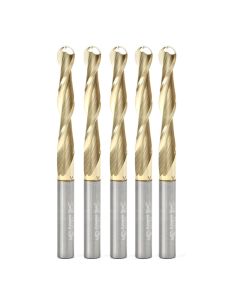 Amana tool 46294-5, 5-Pack CNC 2D and 3D Carving 0.10 Deg Straight Angle Bal Nose x 1/4 D x 1/8 R x 1-1/2 CH x 1/4 SHK x 3 Inch Long x 2 Flute SC ZrN Coated Upcut Router Bit
