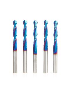 Amana tool 46294-K-5, 5-Pack CNC Spektra Extreme tool Life Coated SC 2D and 3D Carving 0.10 Deg Straight Angle Bal Nose x 1/4 D x 1/8 R x 1-1/2 CH x 1/4 SHK x 3 Inch Long x 2 Flute Router Bits