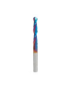 Amana tool 46294-K CNC Spektra Extreme tool Life Coated SC 2D and 3D Carving 0.10 Deg Straight Angle Bal Nose x 1/4 D x 1/8 R x 1-1/2 CH x 1/4 SHK x 3 Inch Long x 2 Flute Router Bit