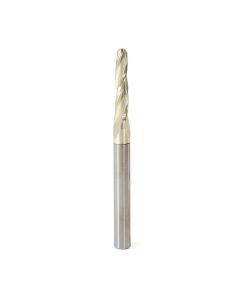 Amana tool 46298 CNC 2D and 3D Carving 1 Deg Tapered Angle Bal Nose x 3/16 D x 3/32 R x 1 CH x 1/4 SHK x 3 Inch Long x 3 Flute SC ZrN Coated Upcut Router Bit